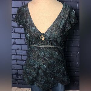 NWT! Calvin Klein Sleeveless Blouse Size Large, Dark Teal, Keyhole in front